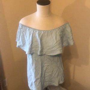 Nitrogen Light Blue Denim Chambray off the shoulder Ruffle top Sz. S
